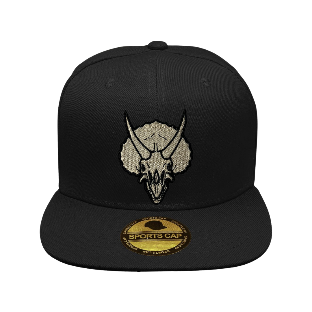Triceratops skull hat • dinosaur • baseball cap • flat bill cap• customizable • embroidered patch on hat