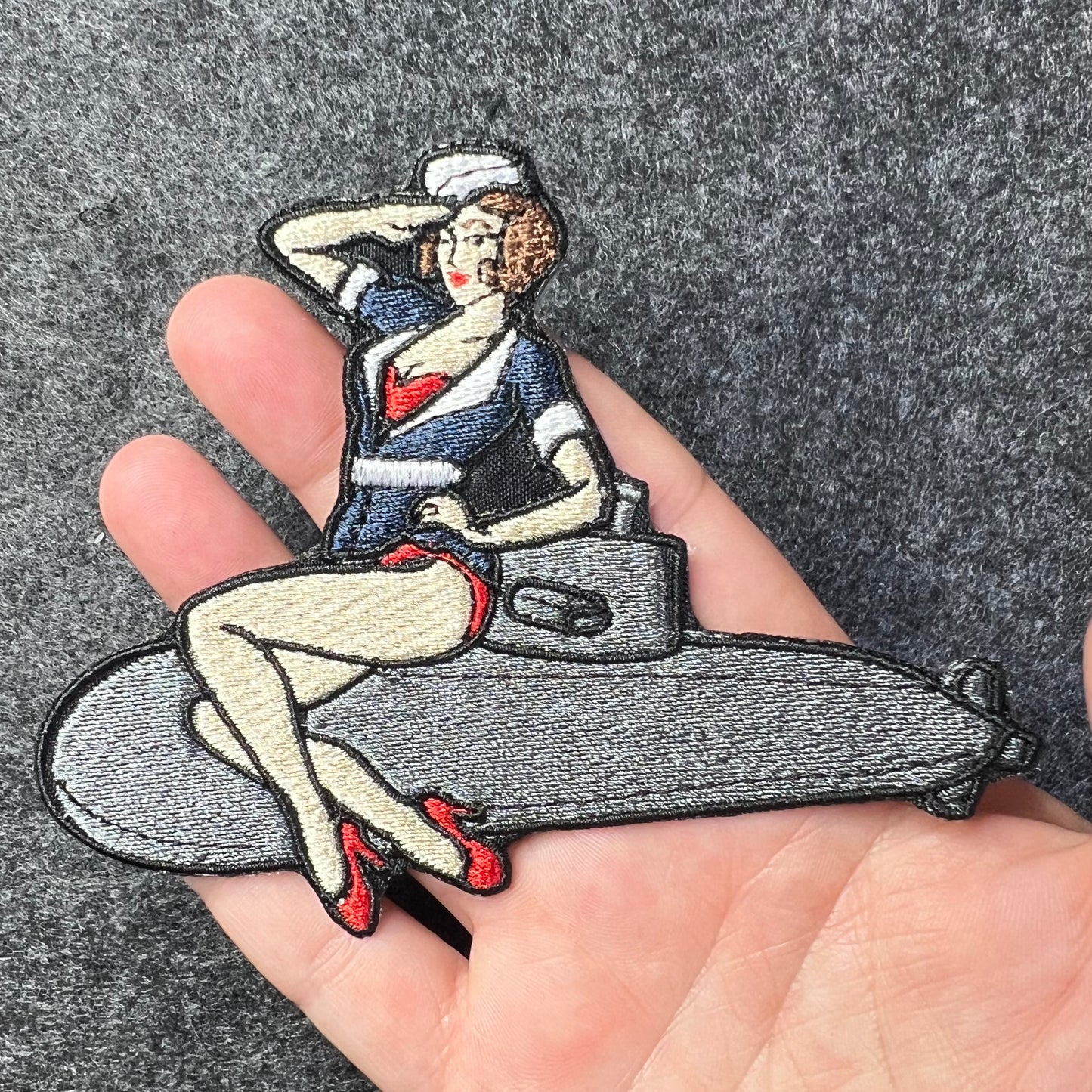 Navy submarine pinup embroidered patch β’ American Traditional β’ Americana β’ iron on/sew on patch β’ Velcro patch