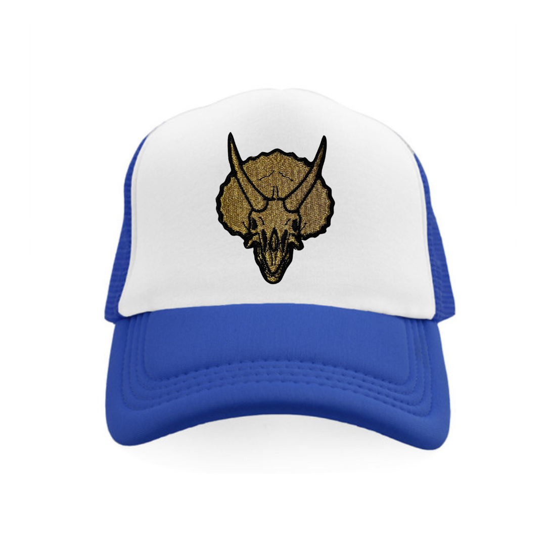 Triceratops skull hat • dinosaur • baseball cap • flat bill cap• customizable • embroidered patch on hat
