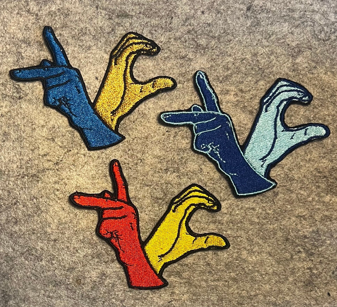 KC sign language hands embroidered patch • Kansas City • ASL • Chiefs • Royals • Sporting KC • iron on patch • sew on patch • Velcro patch • peel & stick
