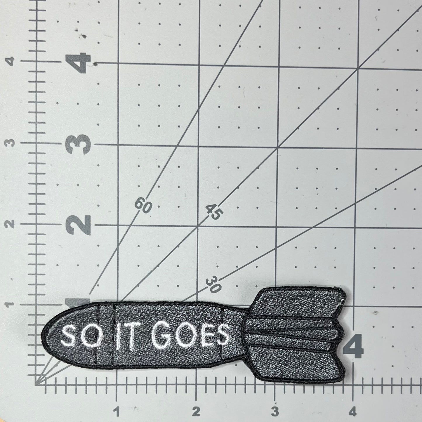 So It Goes embroidered patch • Kurt Vonnegut • Slaughterhouse-five • iron on/sew on patch • Velcro patch • peel & stick