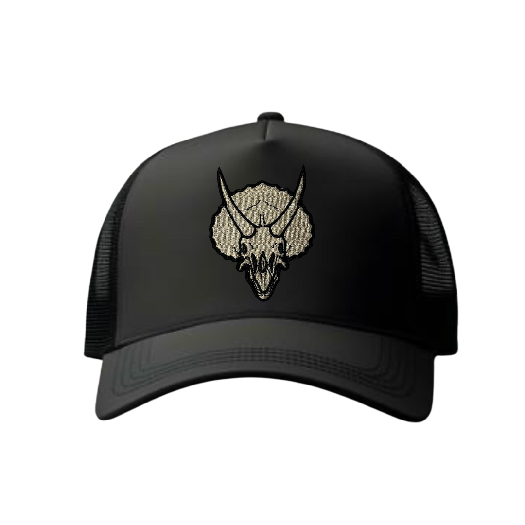 Triceratops skull hat • dinosaur • baseball cap • flat bill cap• customizable • embroidered patch on hat