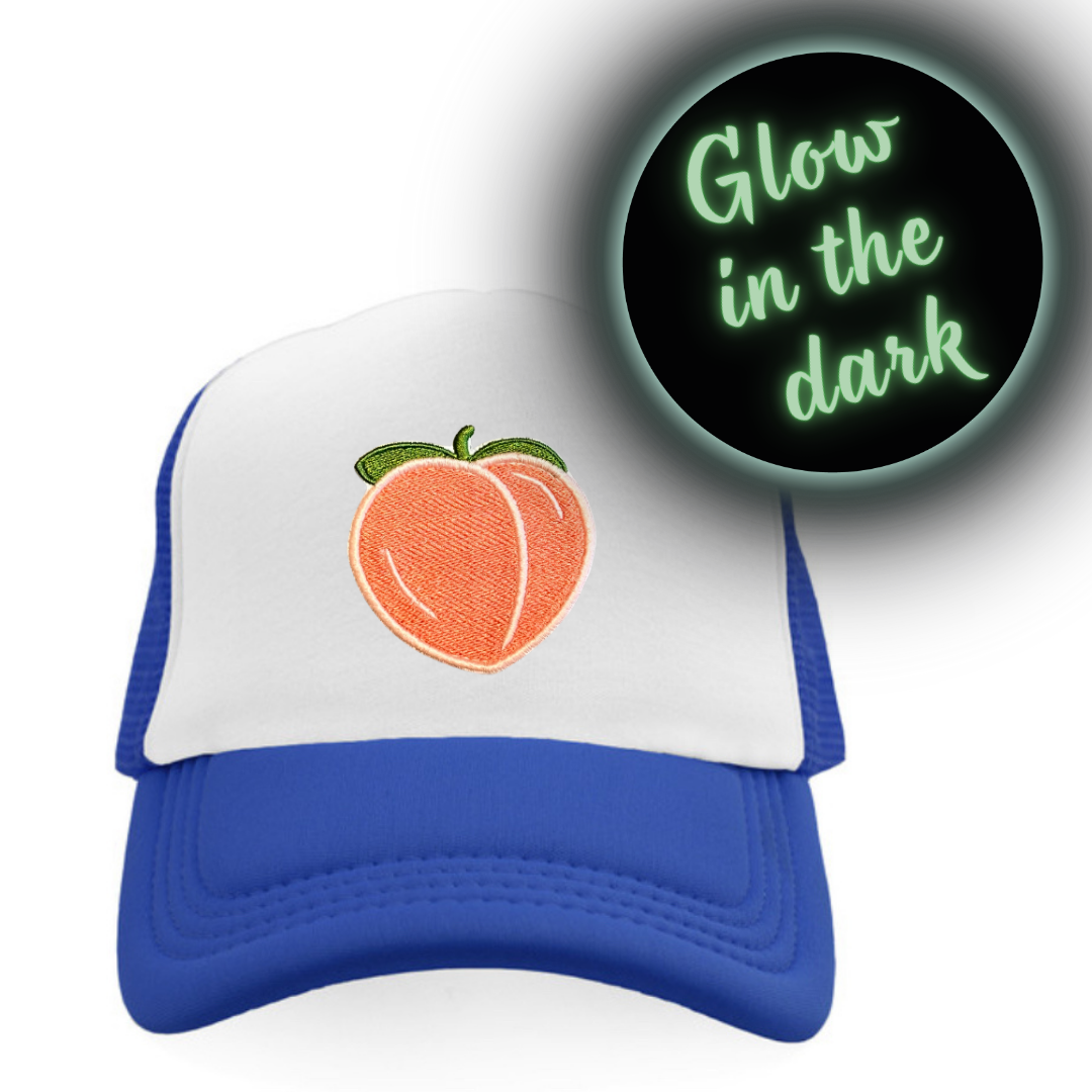 Juicy peach trucker hat • Georgia peach • baseball cap • customizable • embroidered patch on hat • GLOW in the dark