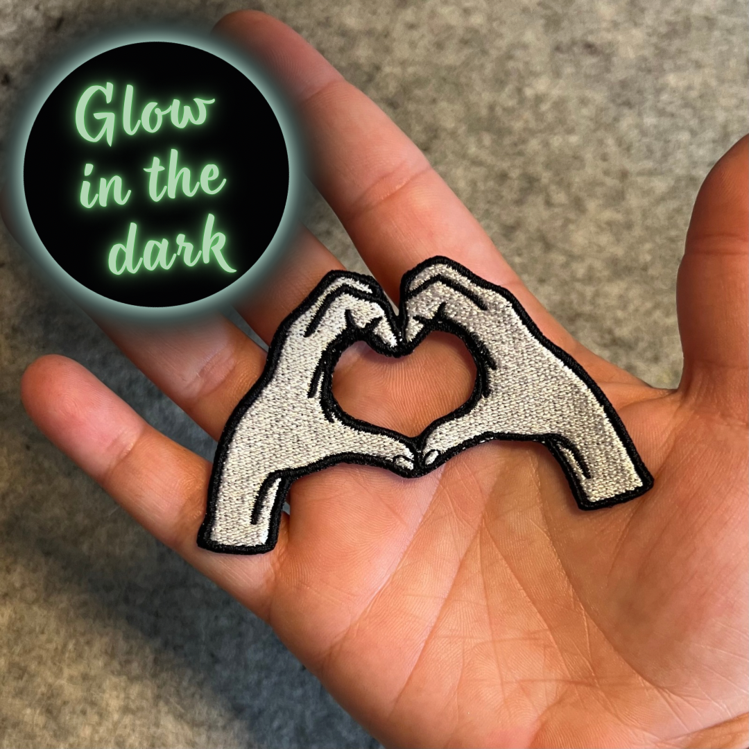 Heart hands embroidered patch• glow in the dark • love • cute • iron on patch • sew on patch