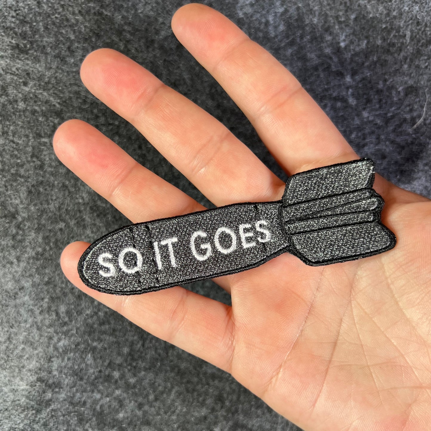 So It Goes embroidered patch • Kurt Vonnegut • Slaughterhouse-five • iron on/sew on patch • Velcro patch • peel & stick