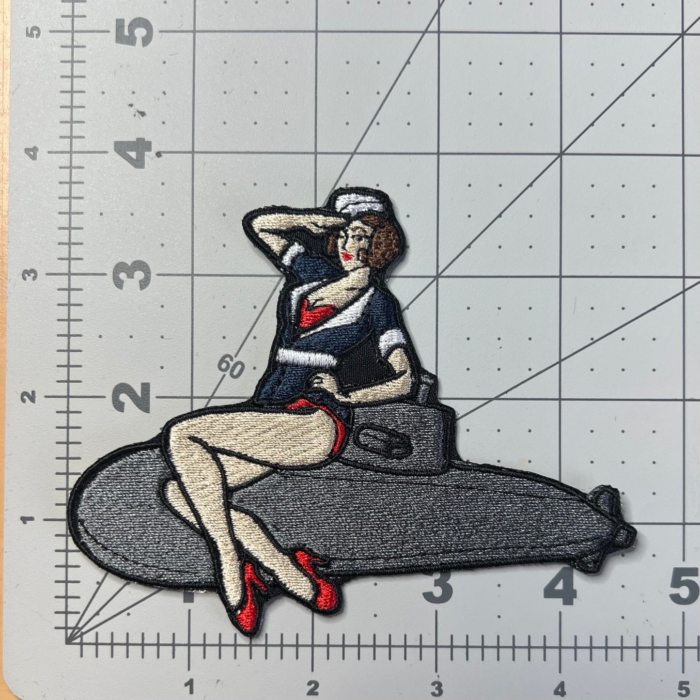 Navy submarine pinup embroidered patch β’ American Traditional β’ Americana β’ iron on/sew on patch β’ Velcro patch
