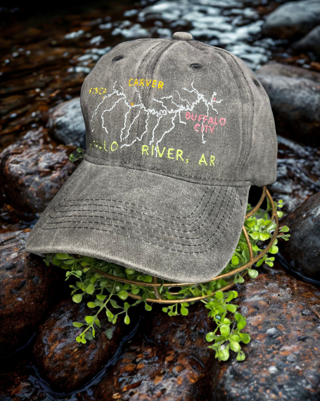 Buffalo River embroidered hat • topographical embroidery • Arkansas • glow in the dark