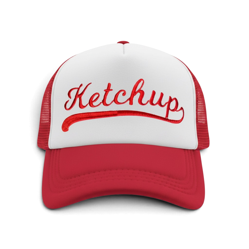 Hot dog race embroidered trucker hat • Ketchup • Mustard • Relish • baseball season • KC Royals