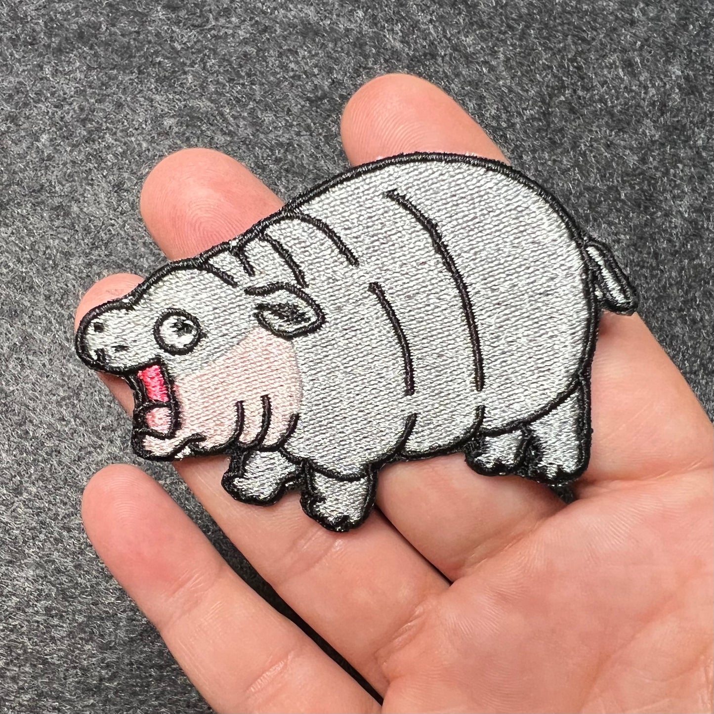 Moo Deng embroidered patch • pygmy hippo • disrespect your surroundings • iron on or sew on • cute