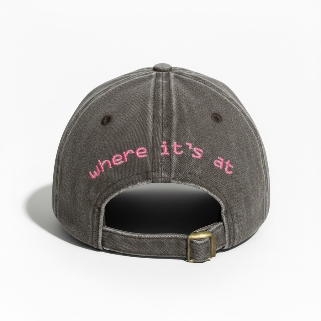 Two turntables and a microphone embroidered hat • Beck