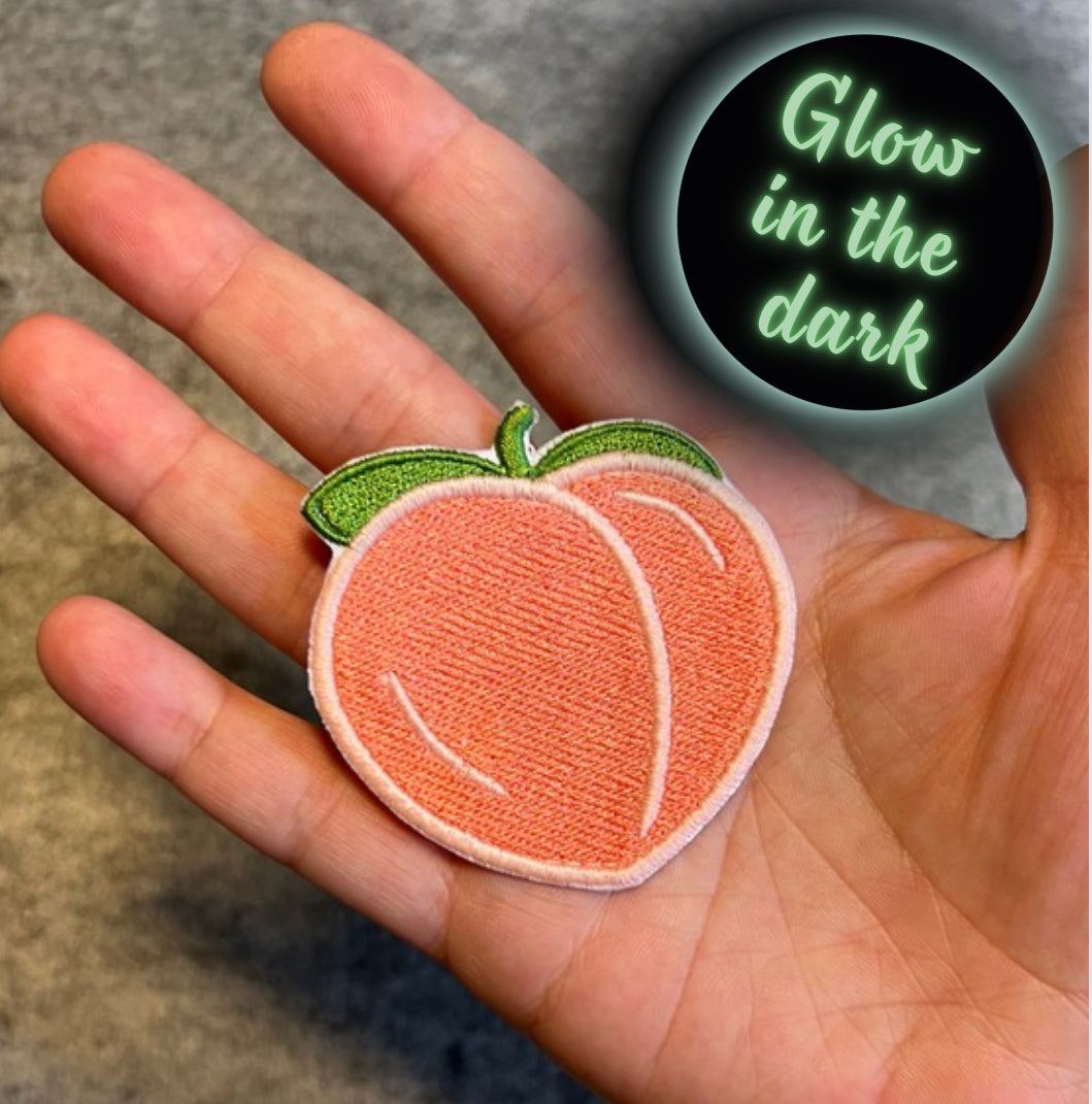 Juicy peach embroidered patch • Georgia peach • GLOW in the dark • iron on patch • sew on patch • cute • Velcro patch •peel & stick